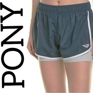 PONY 2 IN 1 ACTIVEWEAR SHORTS GYM RUNNING ATHLETIC LIGHT GRAY